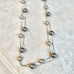 Long Necklace with Light Tan and Grey Beads